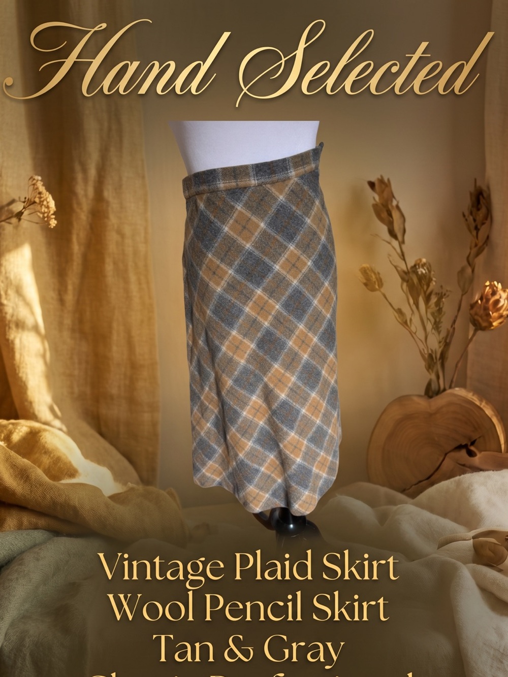 Stanley Blacker Vintage 70s Plaid Wool A-Line Midi Skirt Eclectic Grandpa